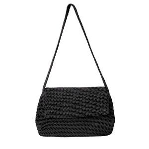 THE SAK BLACK WOVEN MINI SHOULDER BAG PURSE HAND CROCHET VEGAN MINIMALIST